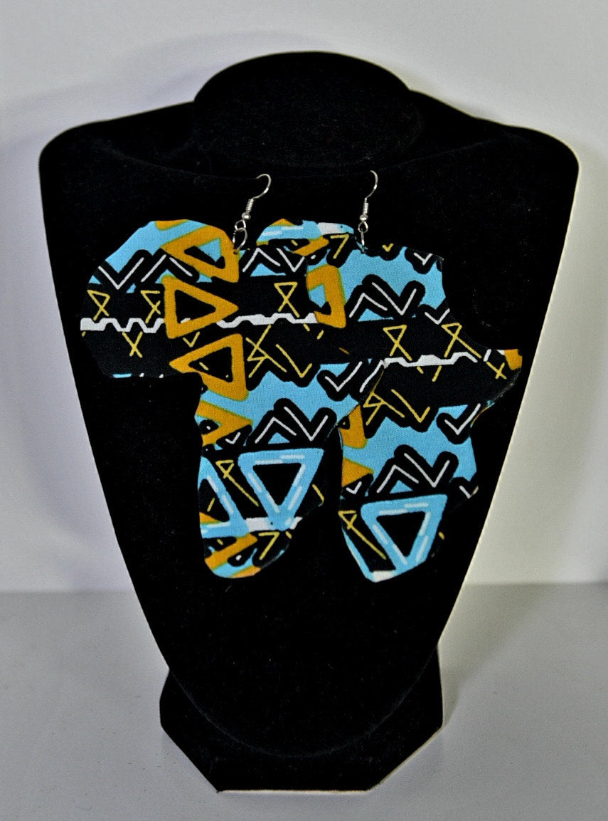 Map of Africa Ankara Handmade Earrings