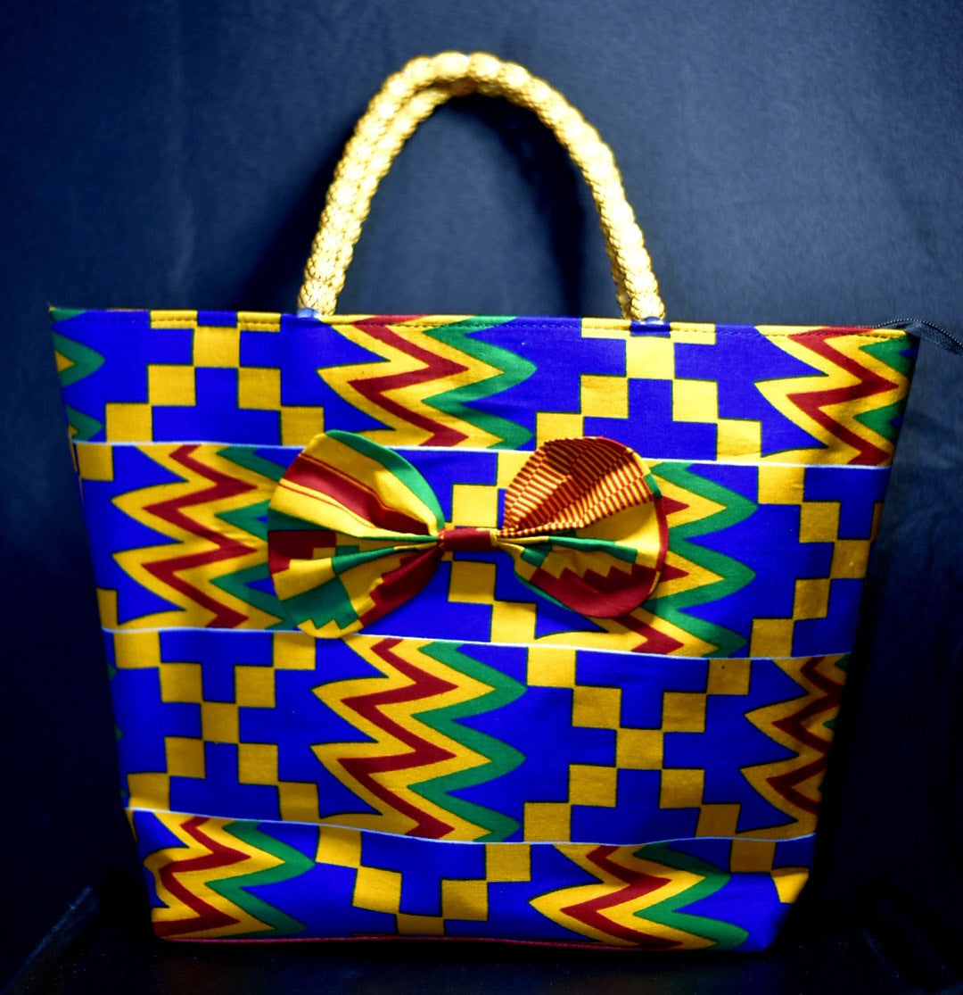 Ohemaa (Queen) Handmade Signature Tote Collection Vibrant Ghana Royalty Kente Colors