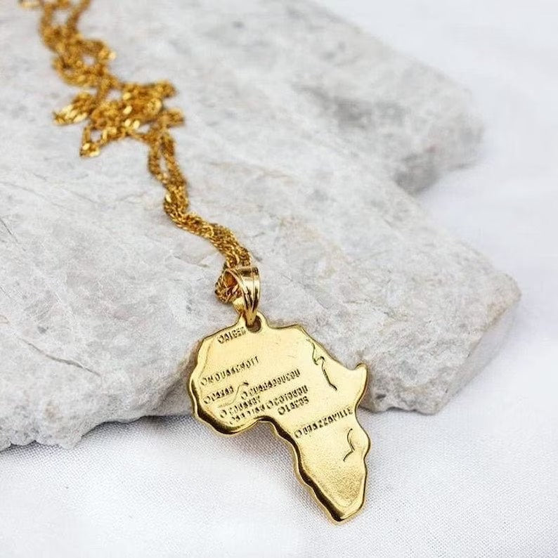 Sika Birth Of Life Necklace (Africa Map ) Plated Gold unisex Gold Color Stainless Authentic Jewelry Ghanaian